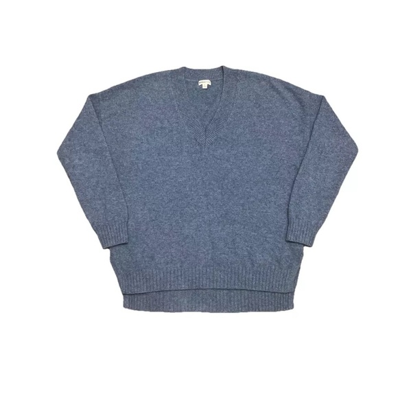 Minnie Rose 100% Cashmere Long and Lean V-Neck Sweater Blue Size Medium - Picture 1 of 10